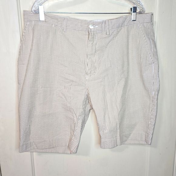 Mens Polo Ralph Lauren Shorts Seersucker Khaki White 38 Summer Blend Cloth VTG - Picture 1 of 9